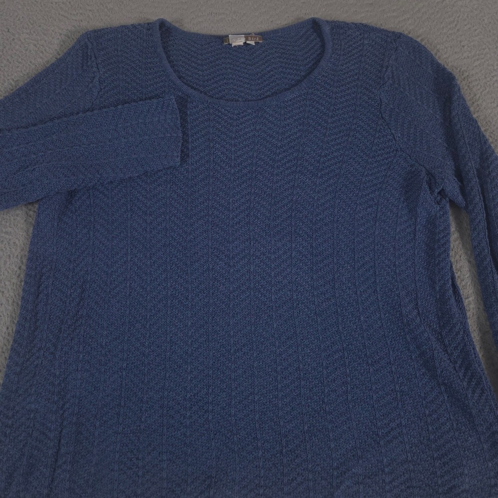 VINTAGE Isabella Bird Sweater Womens 1X Blue Linen Silk Chevron Knit Top 90s